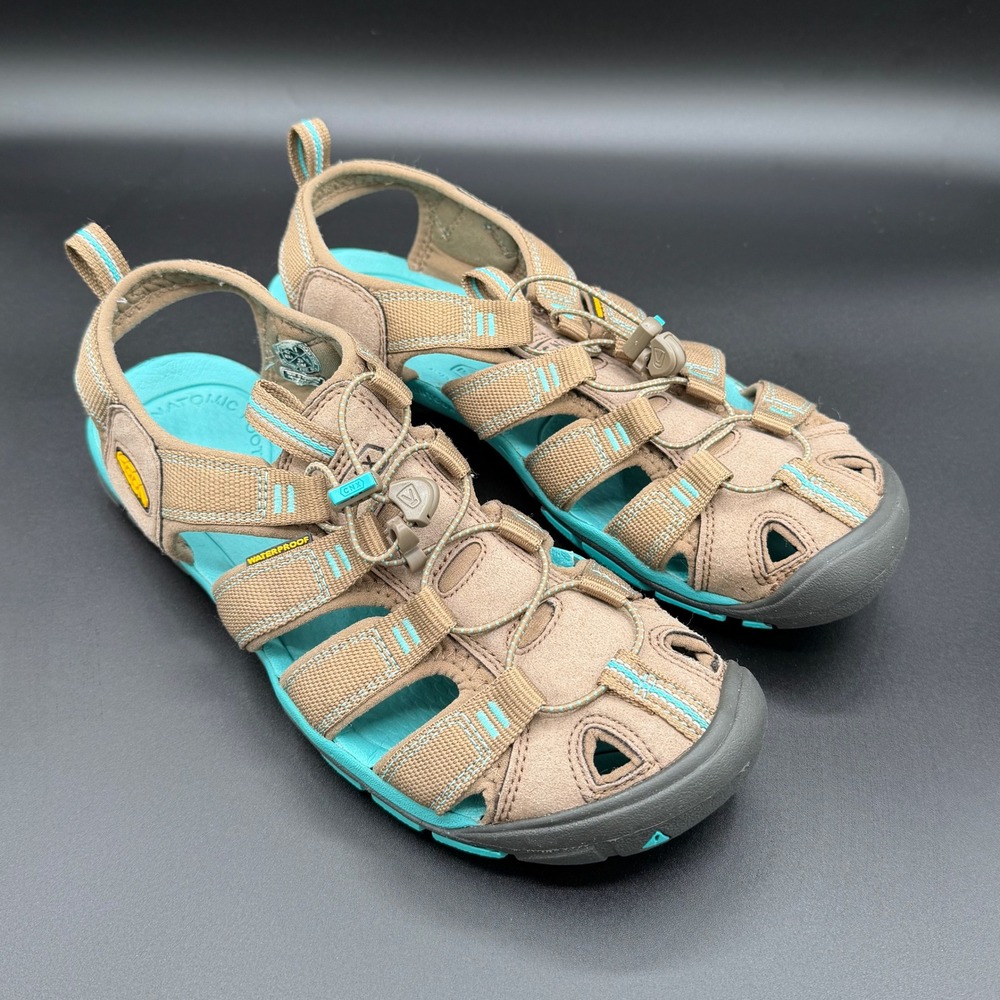 Keen Clearwater CNX Womens 11 Sandals Tan Teal Waterproof Hiking Shoes